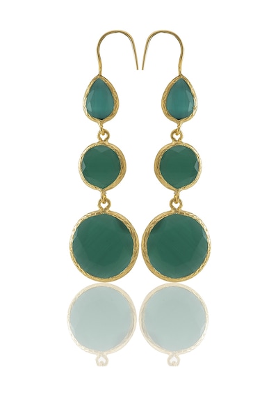 Kadir Jewellery 22 Ayar Altın Kaplama Kadın Sallantılı Küpe -el İşçiliği Ve Hipoalerjenik Küpe Koyu Yeşil 93997825