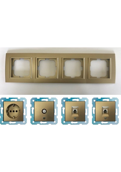 Ovivo Mina Titanyum Dörtlü - Tv - Nümeris (Telefon) - Data Cat 6 Internet- Topraklı Priz