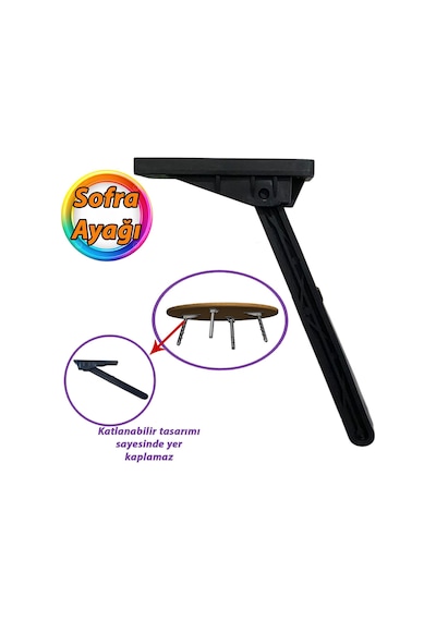 Katlanabilir Siyah Yer Sofra Ayağı Katlanır Yer Sofrası Sini Altı Plastik Ayak 22 Cm
