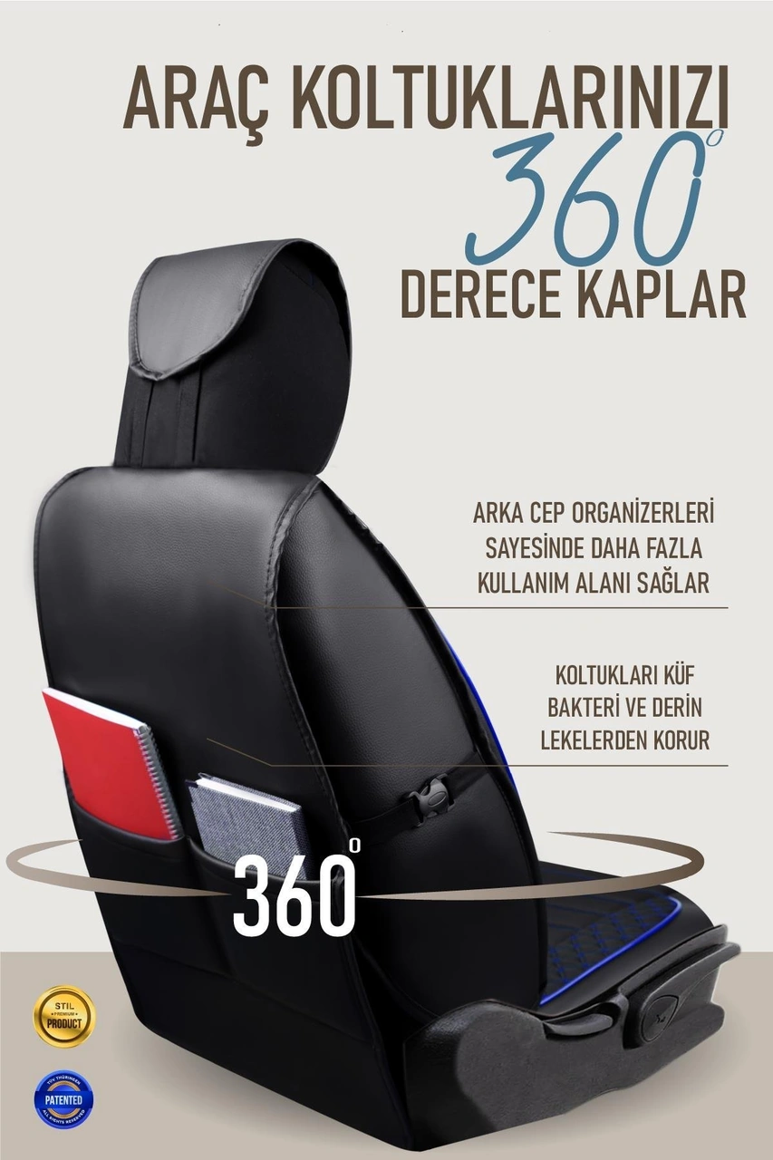 Citroen E-c4 X Uyumlu Lüx Deri Oto Koltuk Kılıfı Ön Arka Takım Elit Siyah Mavi