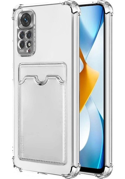 Redmi Note 11 Pro Kılıf Darbe Emici Köşe Korumalı Kartlıklı Cüzdanlı Silikon Kapak Şeffaf