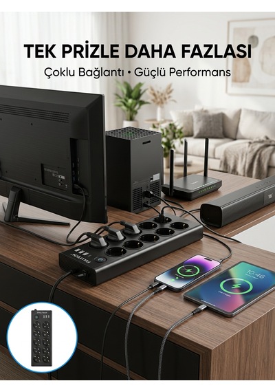 10 Prizli Usb Destekli Çoklu Priz Type-c Şarj Girişli Güvenli Güç Ünitesi - Lisinya Diğer
