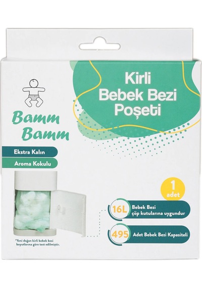 Bamm Bamm Korbel 16 L Çöp Kovaları ile Uyumlu 495 Adet Kirli Bebek Bezi Kapasiteli Çöp Torbası