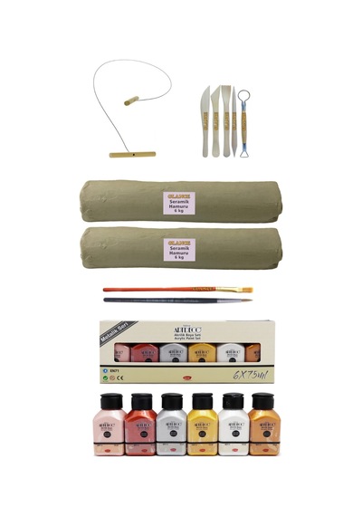 Beyaz Seramik Hamuru 6X2 Kg Kil Kesme Teli 5'Li Ebeşuar Artdeco A N11.34709