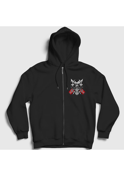 Presmono Unisex Norway Mayhem Fermuarlı Kapüşonlu Sweatshirt Siyah