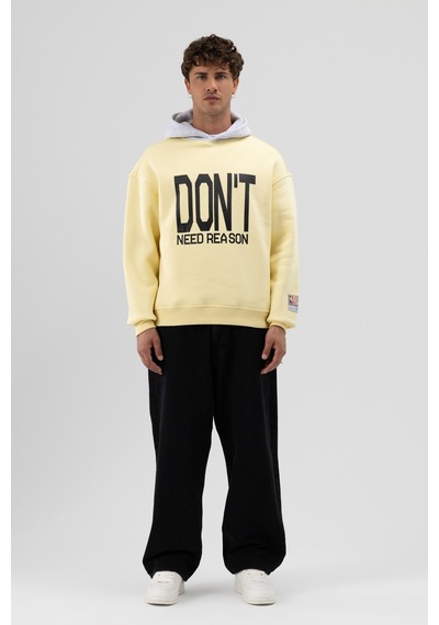Vamos Çift Renk Baskılı Oversize Sweatshirt V70-92 Sarı