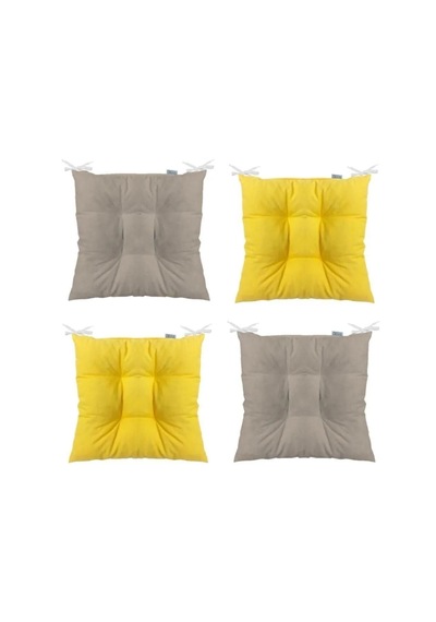 Sarı Bej 4 Lü Kombin Pofidik Kare Sandalye Minderi 40 X 40 Cm