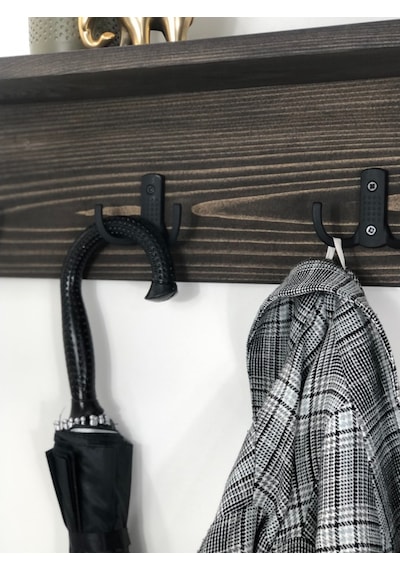 O&Awood Doğal Ahşap Vestiyer, Dekoratif 3 Askılı Portmanto, Raflı Vintage (505265535)