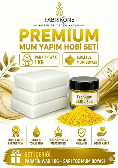 Premium Mum Yapım Hobi Seti - Parafin Wax 1 Kg - Tekli Toz Mum Boyası - Sarı Bkfabpw1kg1sr Karışık