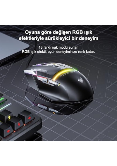 S12 Pro 12800 Dpı 8 Tuşlu Makrolu Kablolu Optik Gaming Oyuncu Mouse Beyaz