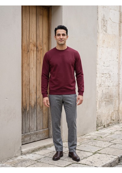 Maccali Erkek Bordo İki İplik Bisiklet Yaka Sweatshirt