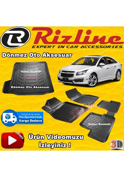 Cruze 3D Paspas+Bagaj Havuzu Siyah Sedan 2009 Sonrası Rizline N11.15405