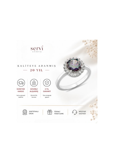 Servi 925 Ayar Gümüş Rainbow Taşlı Yüzük-87