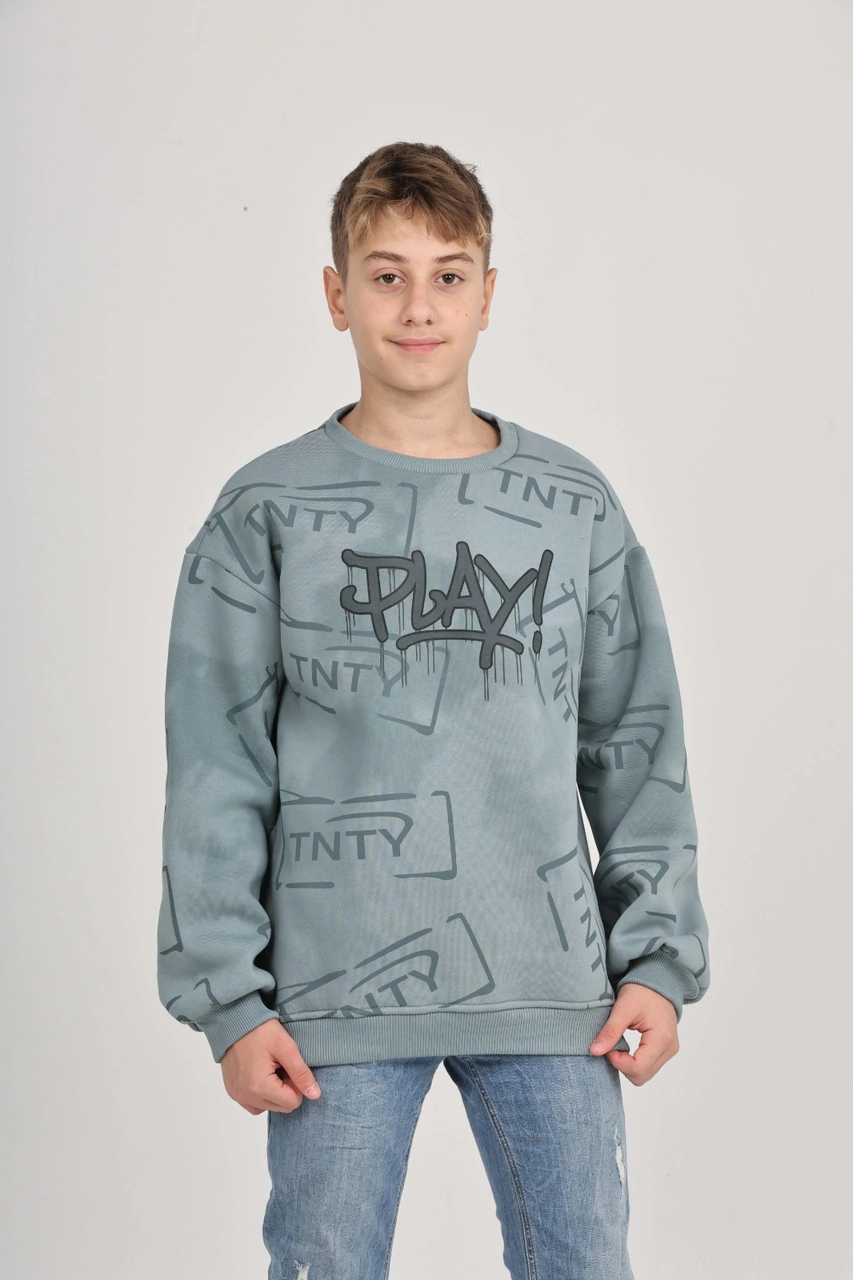 Toontoy Kids Toontoy Erkek Çocuk Play Baskılı Sweatshirt Mavi