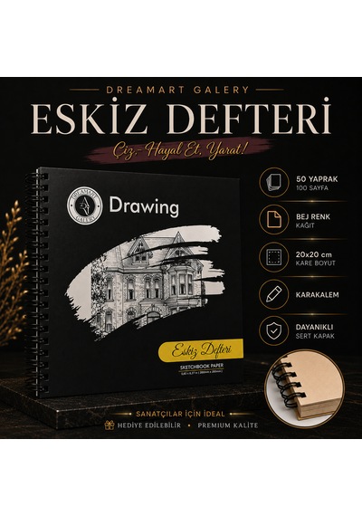 Dreamart Galery Eskiz Defteri 20x20 Cm 50 Yaprak Bej Kağıt Spiralli Karakalem Çizim Defteri