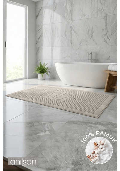 Zivra Ekru Ayak Havlusu - 60x130cm, 690gr, %100 Pamuk, Spa Ve Otel Banyo Paspası, Günlük Kullanıma Ekru
