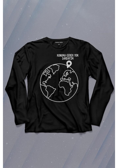 Konuma Gerek Yok Dünya Minimal Uzun Kollu Tişört Baskılı T-shirt 001