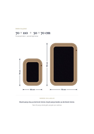 Banyo Paspası Takımı 70x110+50x70 Cm Düz Siyah & Hasır Siyah - Hasır
