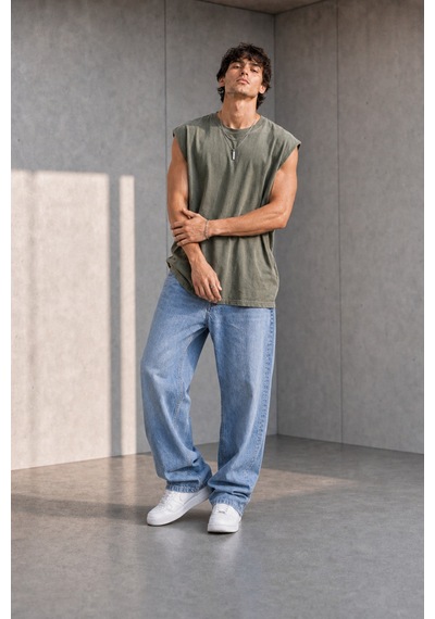 Thiff Erkek Oversize Kolsuz T-shirt Tişört Atlet Küf