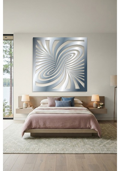 Optik İllüzyon Metal Duvar Tablosu - Metal Duvar Sanatı - Duvar Dekoru - 100 X 100 Cm Gümüş