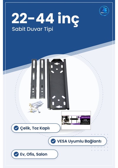 Tv Askı Aparatı Sabit Duvar Tipi İnç Çelik Toz Kaplamalı Vesa Uyu