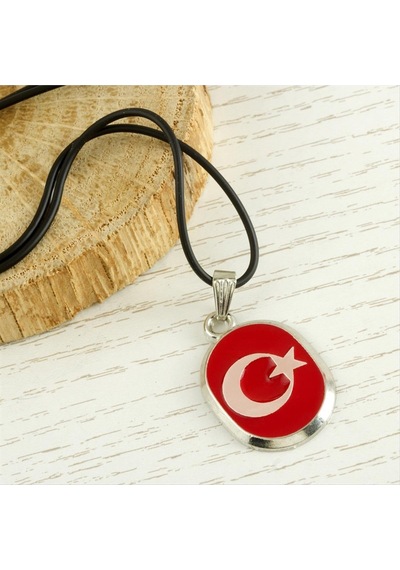 Ay - 969 - Yıldız Metal Vinlex Deri - Nazblsmm - Kolye Kırmızı