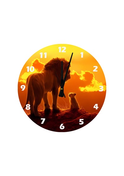 Ti-play Aslan Ve Yavrusu 30x30cm Akrilik Dekoratif Modern Duvar Saati ÇOk Renkli