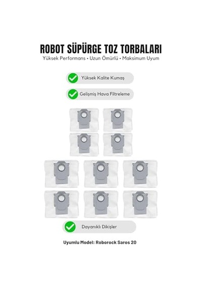 Roborock Saros 20 İle Uyumlu 10'lu Toz Torbası Genel