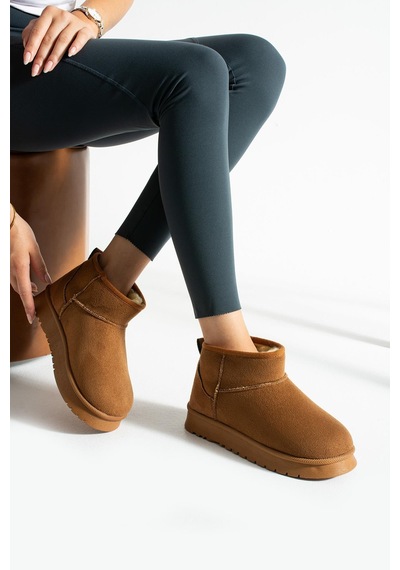 Shoetek Lesva Kadın Bot İçi Kürklü Taba Süet Taba