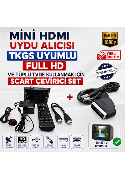 Eye Pc Mini Hdmı Uydu Alıcısı Tkgs Uyumlu Full Hd Ve Tüplü Tvde Kullanmak İçin Scart Çevirici Set