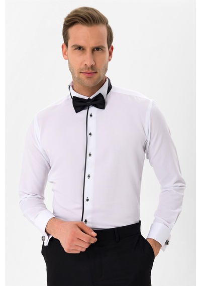 SÜVARİ Siyah Slim Fit Düz Ata Yaka Gömlek
