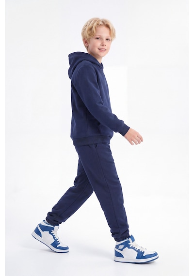 Fyk Kids 3 İplik Düz Kışlık Kanguru Cepli Kapüşonlu Erkek Çocuk Eşofman Takımı Lacivert