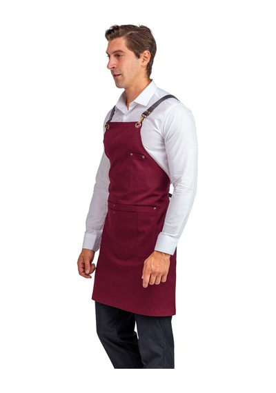 Barista Çift Cepli Bordo Deri Askılı Önlük