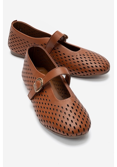 Luvishoes Arian Taba Cilt Hakiki Deri Delikli Kadın Babet Ayakkabı