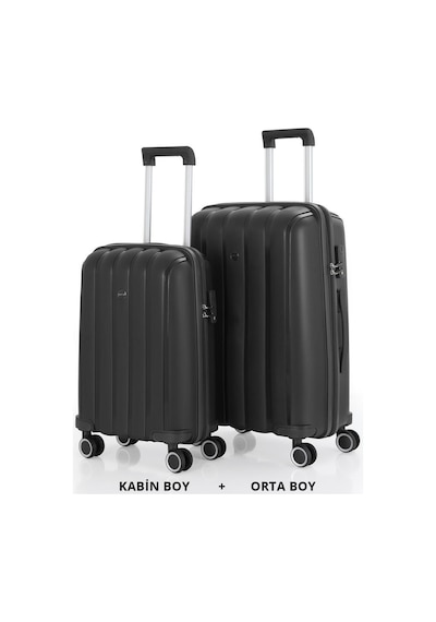 Mçs Bavul Orta Ve Kabin 2li Set Kırılmaz Silikon Valiz V305 Siyah