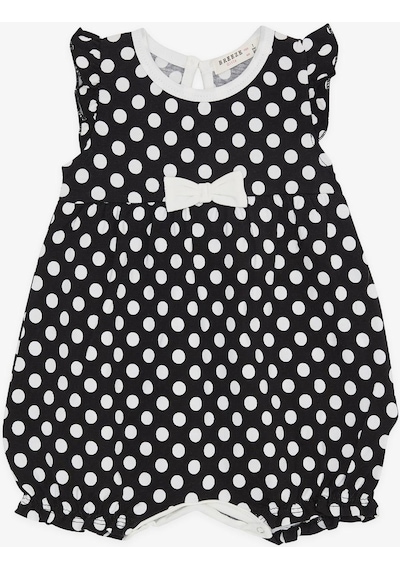 Breeze Kız Bebek Kısa Tulum Puantiyeli Fiyonklu 4 Ay-1.5 Yaş, Siyah-Siyah