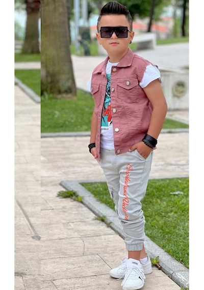 Riccotarz Erkek Çocuk Kaplan Detaylı T-shirt Sırt Baskılı Kolsuz Pudra Jean Ceket Kargo Cepli Alt Üst Takım Pudra Riccotarz Erkek Çocuk Kaplan Detaylı T-shirt Sırt Baskılı Kolsuz Pudra Jean Ceket Kargo Cepli Alt Üst Takım Pudra