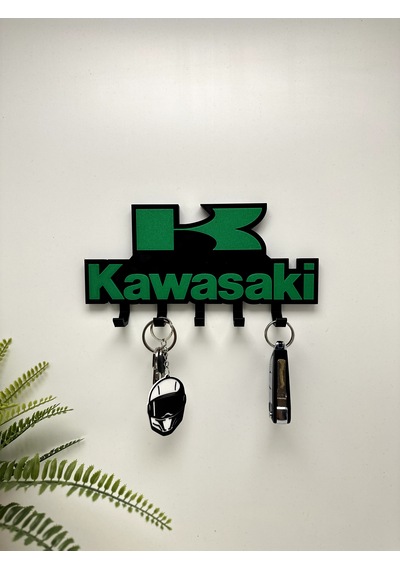 3d Baskı Dekoratif Kawasakı Model Motorcu Anahtar Askılığı Siyah - Yeşil