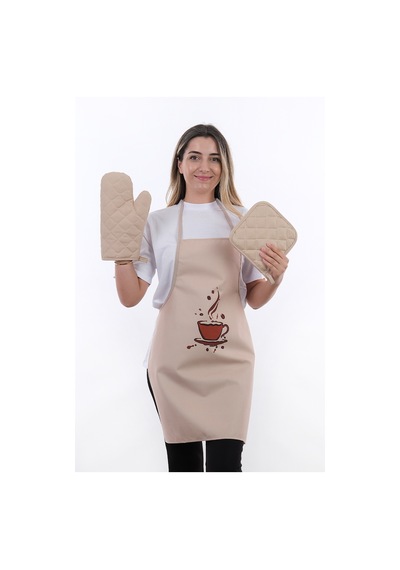 Beautiful Set Sıvı Geçirmez Su Geçirmez Mutfak Önlüğü 1 Eldiven 1 Tutacak Fincan