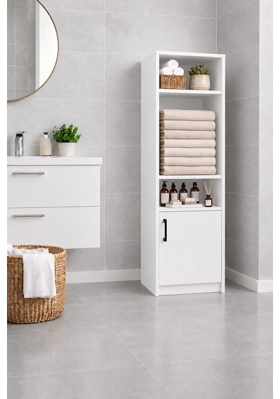 Duru Beyaz Çok Amaçlı Raflı Kiler Banyo Mutfak Çamaşır Odası Dolabı