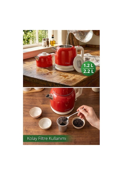 Kiwi Ktm-2921 Paslanmaz Çelik Çay Makinesi 1800w & 2.2 L Su Isıtıcı & 1.2 L Demlik & 90 C Sıcak Tutma