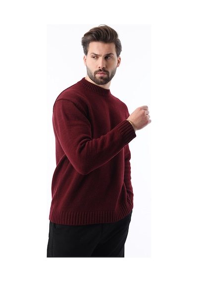 Madmext Bordo Bisiklet Yaka Overfit Erkek Triko Kazak E7402 Bordo