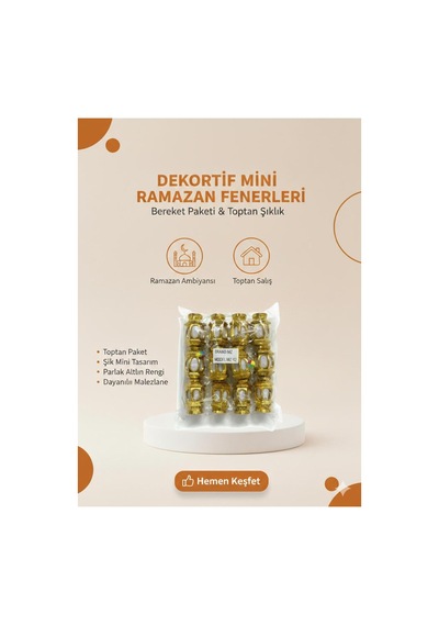 Dekoratif Mini Ramazan Feneri Altın Renk Toptan Paket