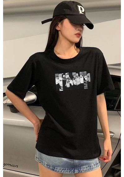 Unisex Naruto Baskılı T-shirt Siyah