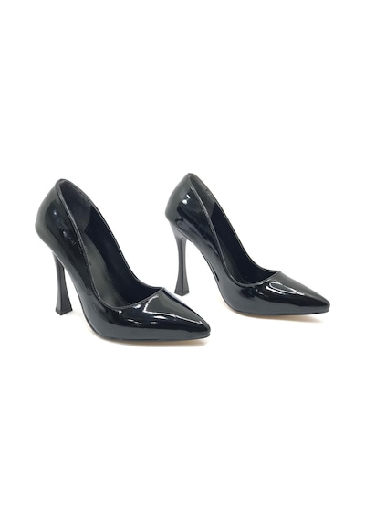 Feles 10 Cm Topuklu Stiletto Kadın Topuklu Ayakkabı Siyah-Rugan