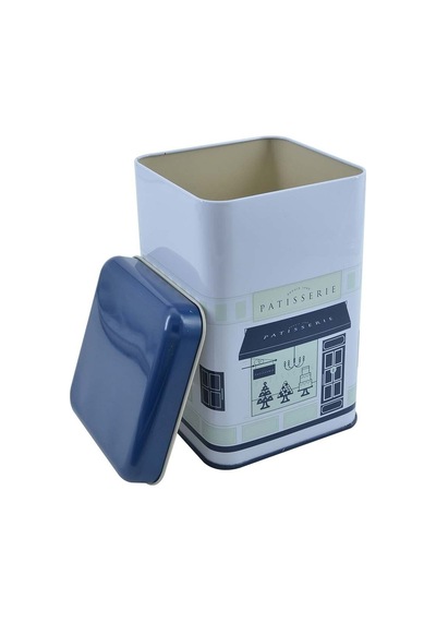 Patisserie Blue Home Desenli Kare Metal Saklama Kabı, 10.5 X 10.5 X 16 Cm, 1.7 Lt