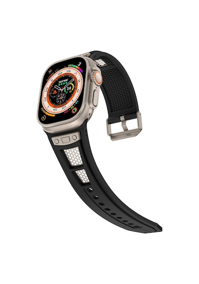 Watch Ultra 49mm Krd-117 Hava Alabilen Delikli Metal Süslemeli Desenli Silikon Kordon
