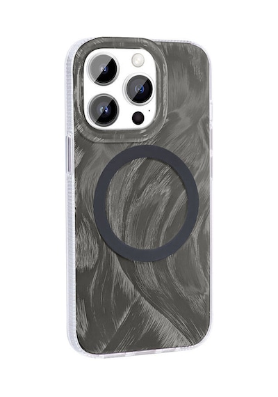 Goocamp Apple iPhone Uyumlu 14 Pro Kılıf Magsafe Şarj Özellikli Fırça Boya Desenli Palet Kapak - Gri