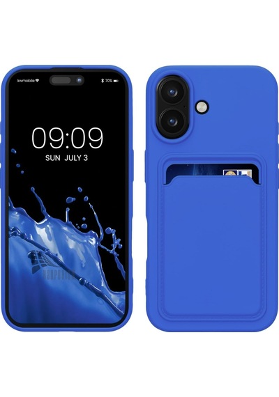 Apple Uyumlu iPhone 16  Kartlıklı Silikon Kılıf Kamera Korumalı Esnek Pastel Kapak - Lacivert