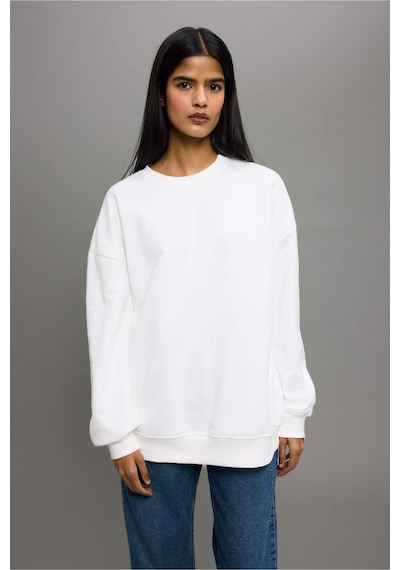 Defacto Oversize Geniş Kalıp Bisiklet Yaka Basic Düz Kalın Sweatshirt F9628ax25auer105 Ekru